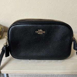 Genuine Coach crossbody camera bag dual pocket. Black/gold.